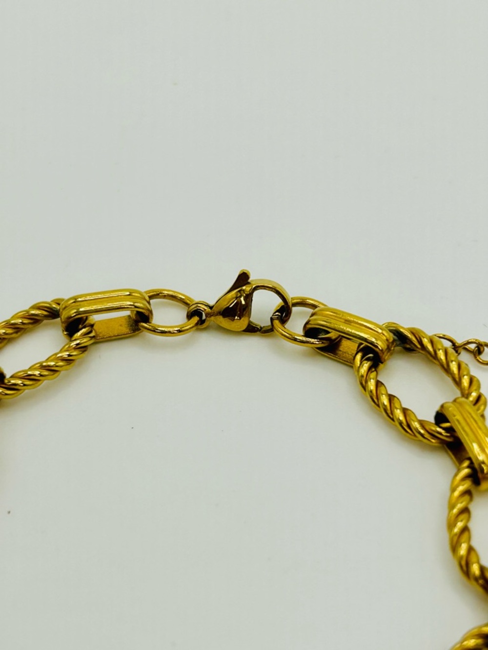 Gold Tone Rope Link Bracelet Stainless Steel 8in + Extender Chunky Chain - Picture 8 of 9